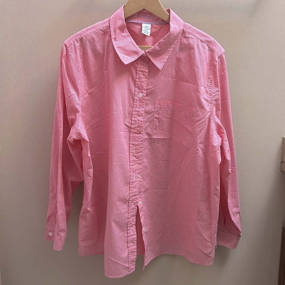 🚨 Cherokee Long Sleeve Button Down Collared Shirt Pink Gingham 18W EUC